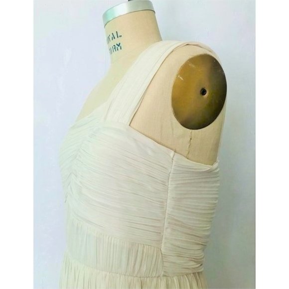 H&M CREAM ONE SHOULDER PLEATED LONG MAXI DRESS L - Picture 9 of 12